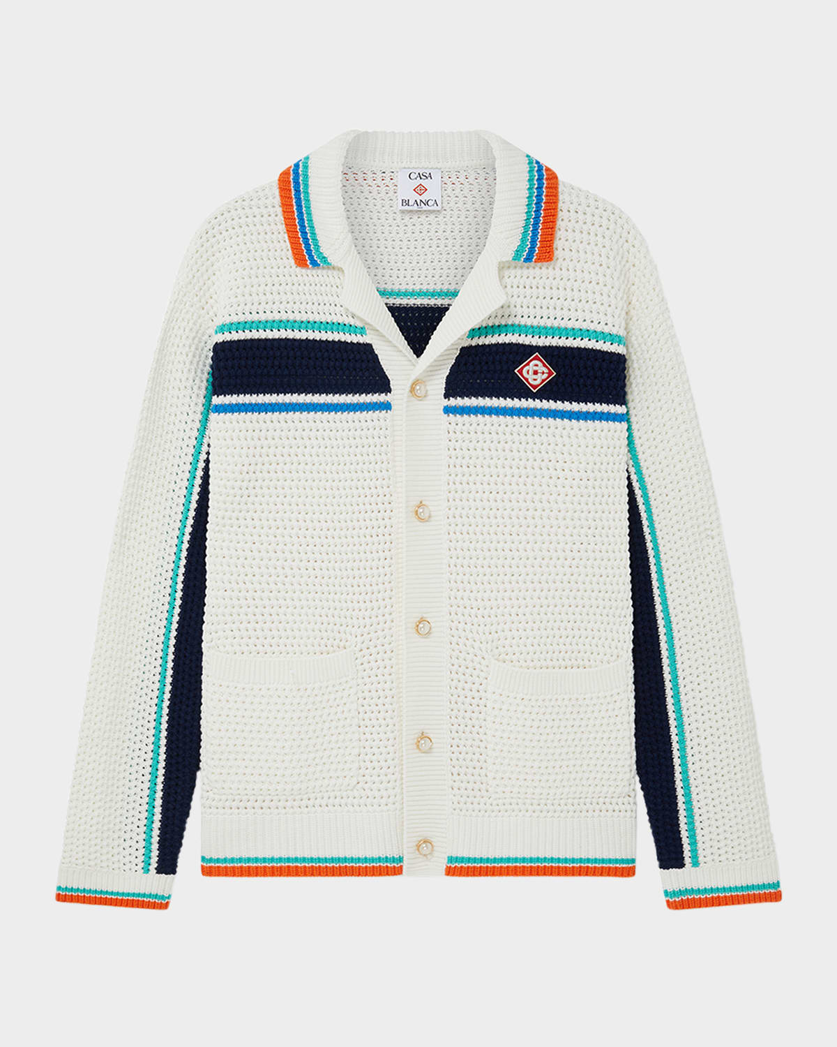 Casablanca Crochet Tennis Shacket In Tennis Stripe