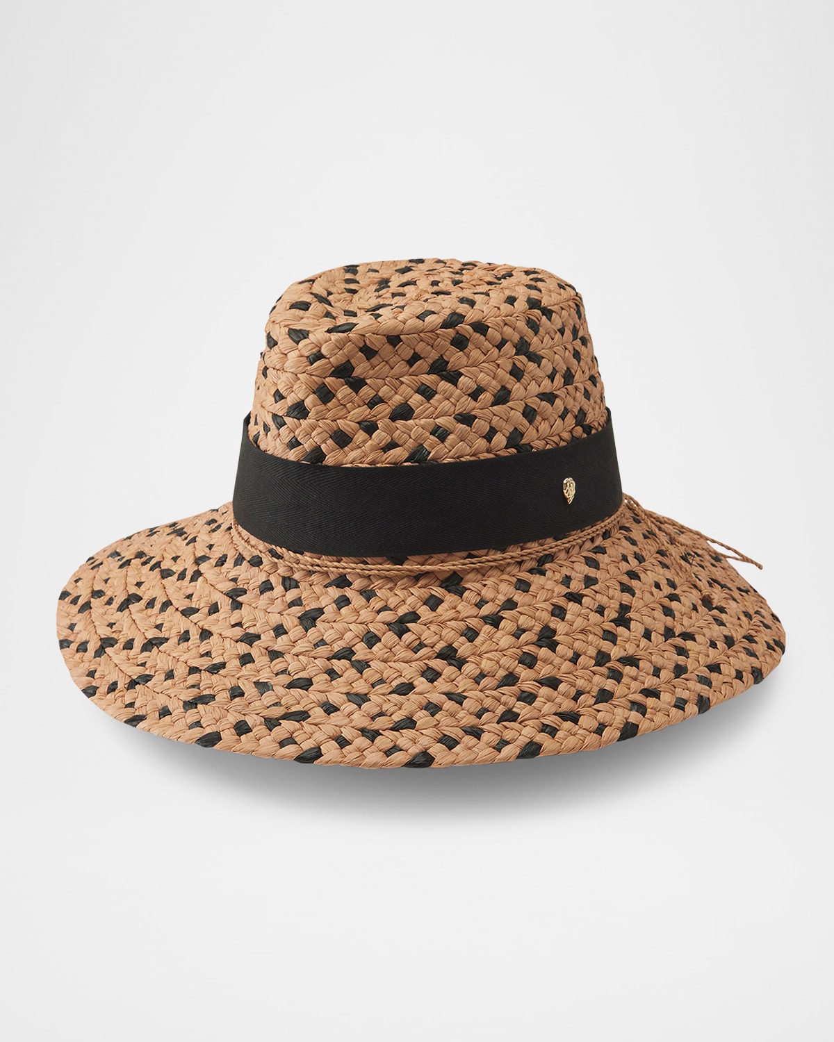 Helen Kaminski Leoni Raffia Woven Fedora In Nougat Charcoal Black