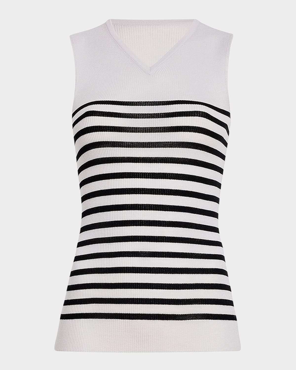 Khaite Renato Rib Merino Wool Blend Sleeveless Sweater In Pearl  Black