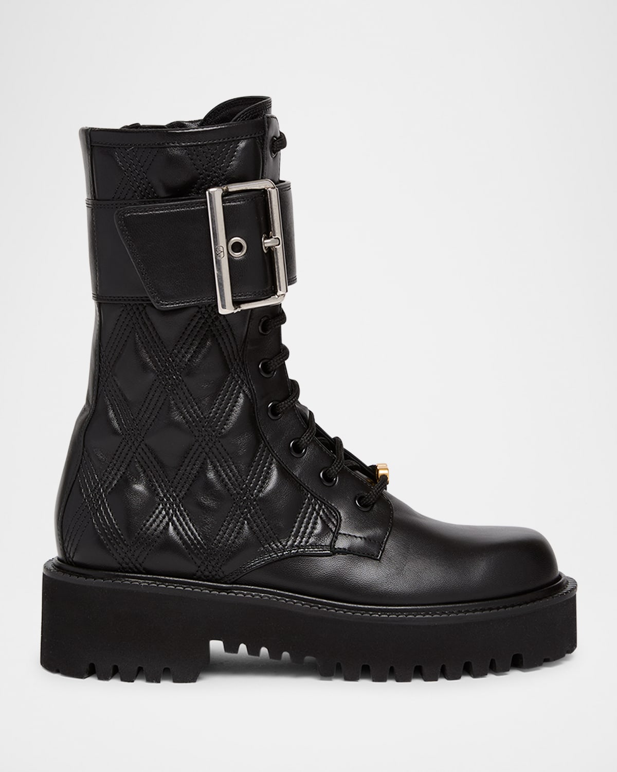 Valentino Quilted 67 Vlogo Leather Combat Boots In Black