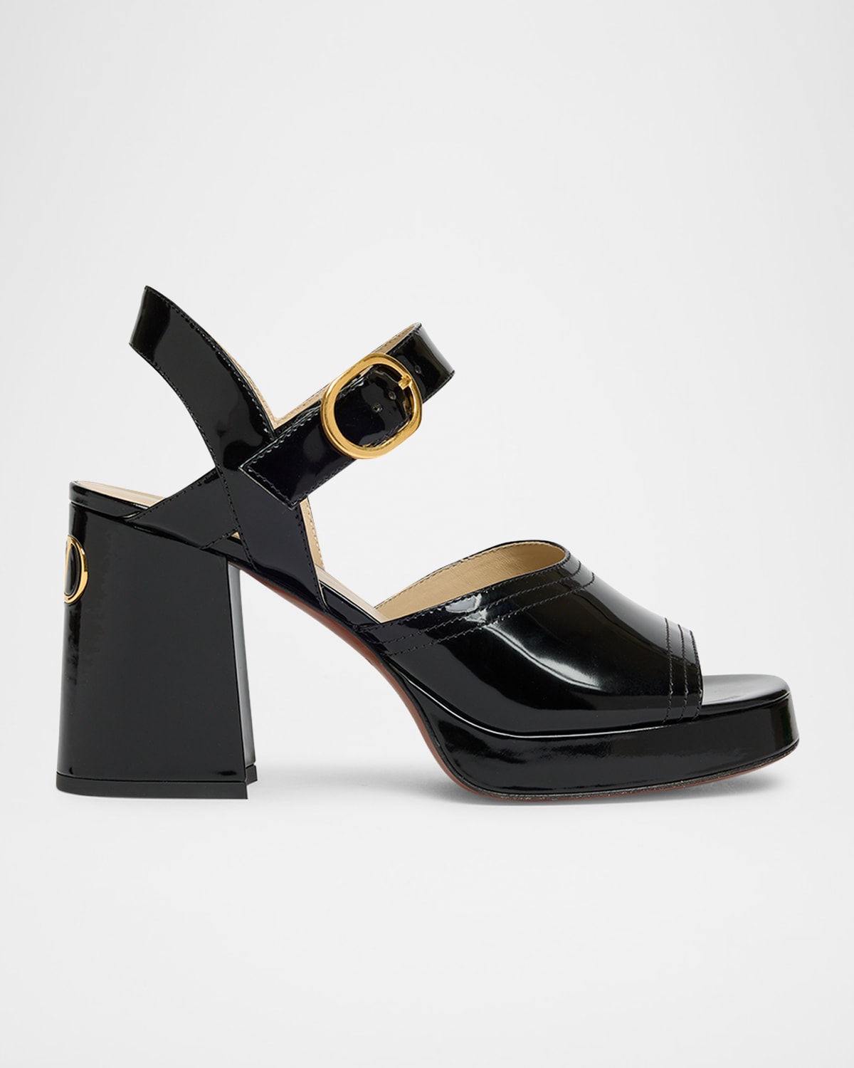 Valentino Garavani Fawcette Platform Sandal In Polished Calfskin 100mm Woman Black 42