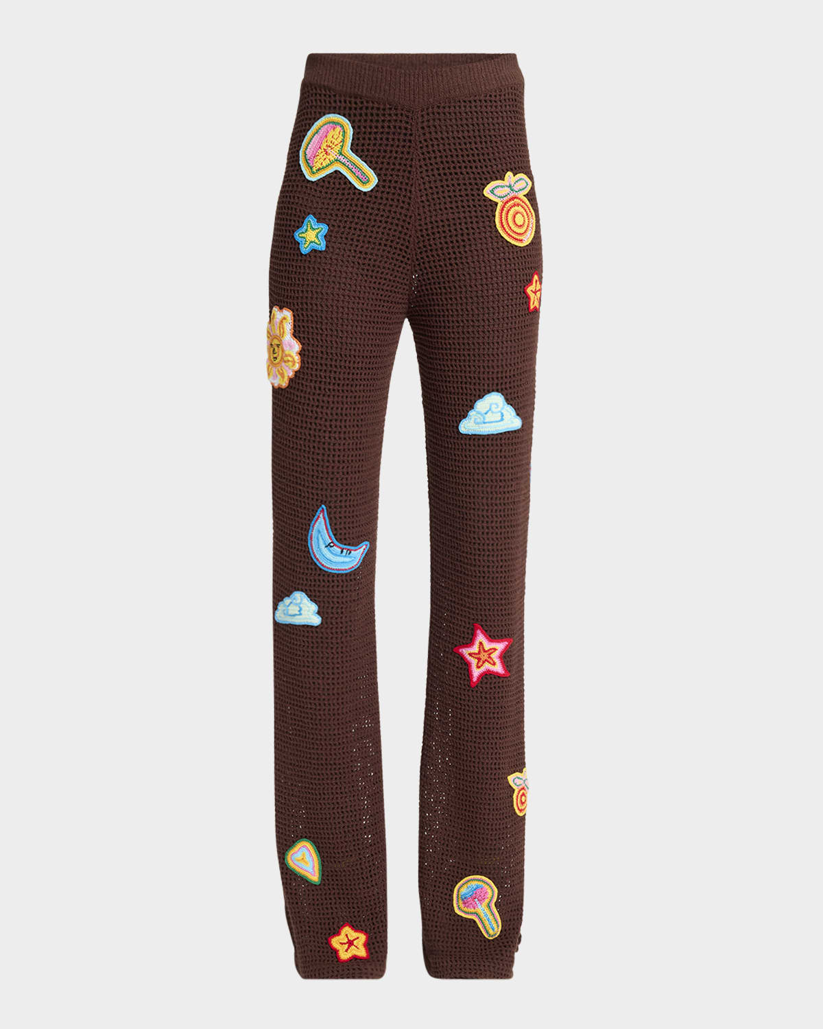 Crochet Flared Trousers with Patches