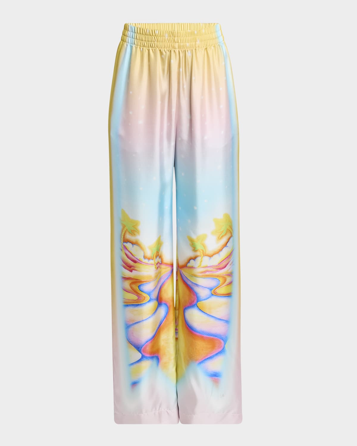 Printed Silk Wide-Leg Drawstring Trousers