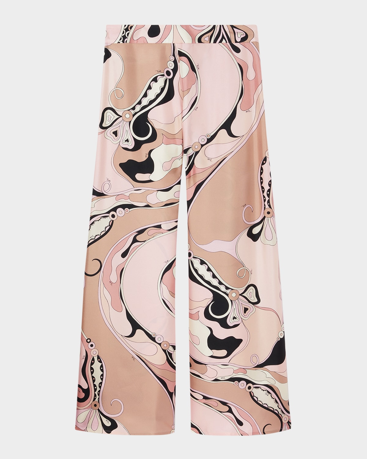 Pucci Orchidee Print Silk Twill Wide-leg Pants In Nude