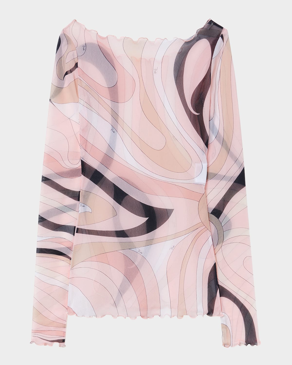 Boat-Neck Marmo-Print Mesh T-Shirt