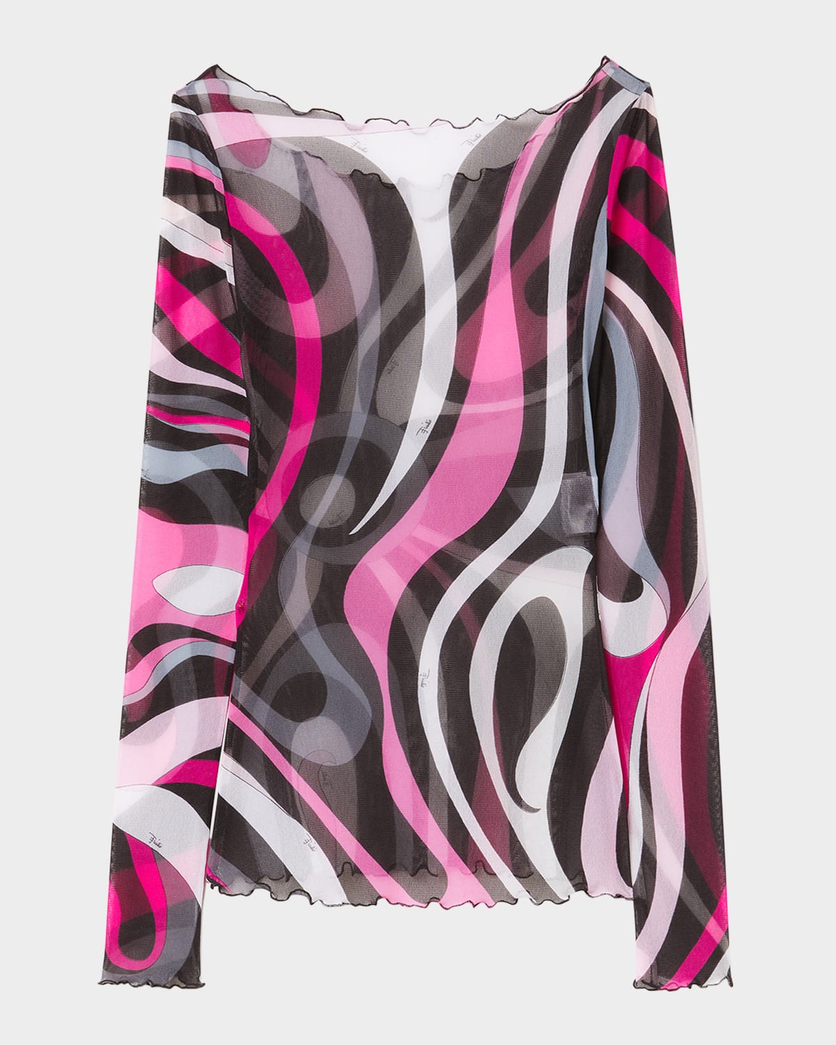Boat-Neck Marmo-Print Mesh T-Shirt