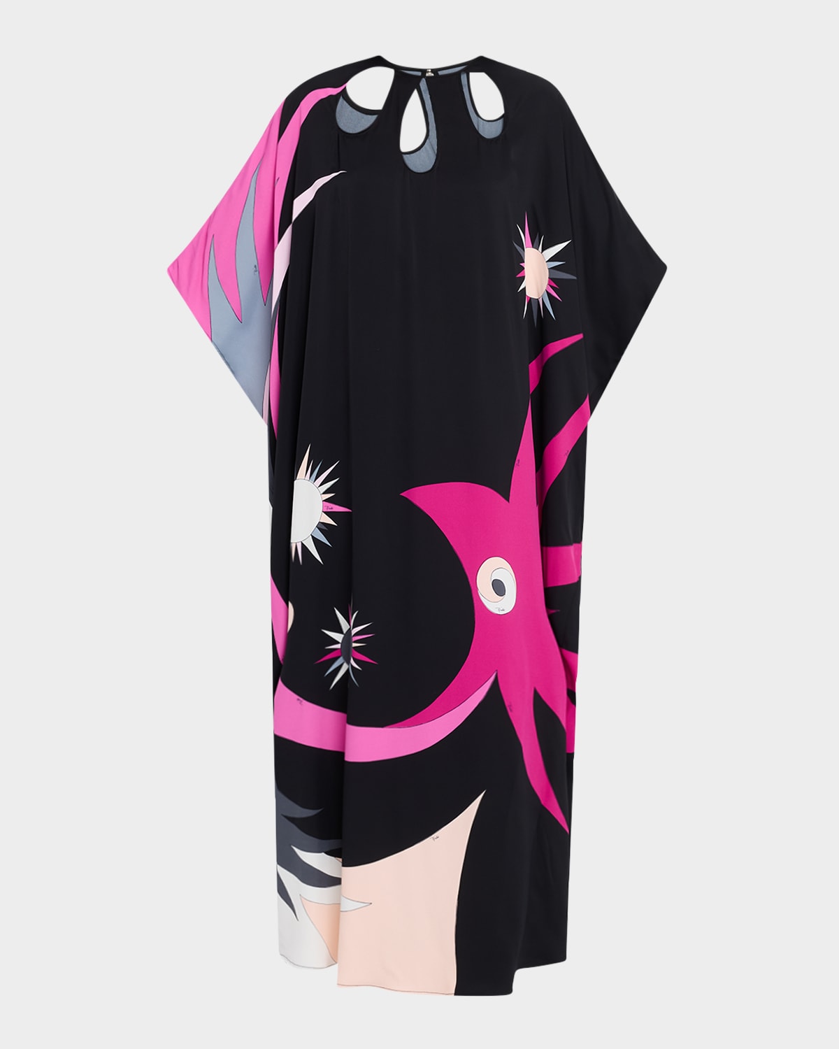 Emilio Pucci Stella-print Cutout Silk Maxi Kaftan In Nero/fuxia