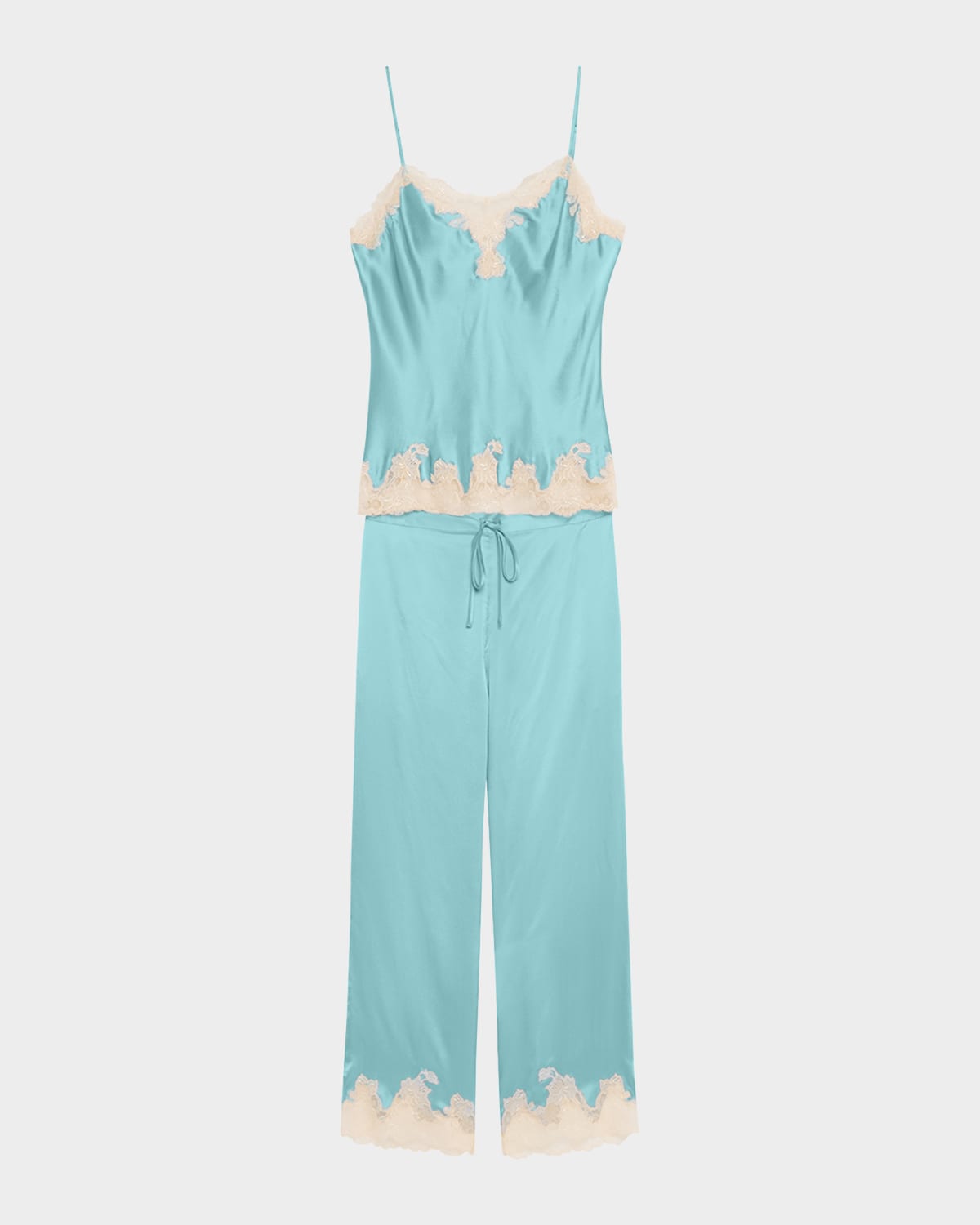 Lolita Lace-Trim Silk Charmeuse Crop Pajama Set