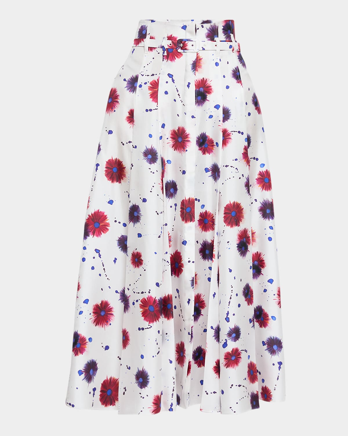Gabriela Hearst Dugald Floral-print Pleated Midi Skirt With Belt In Ivory Multi