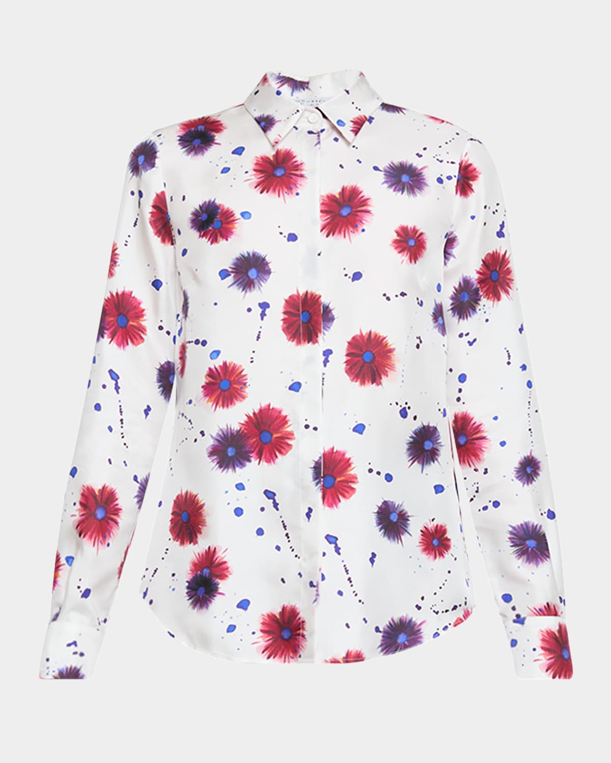 Gabriela Hearst Floral-print Front Button Blouse With Classic Collar In Ivory Multi