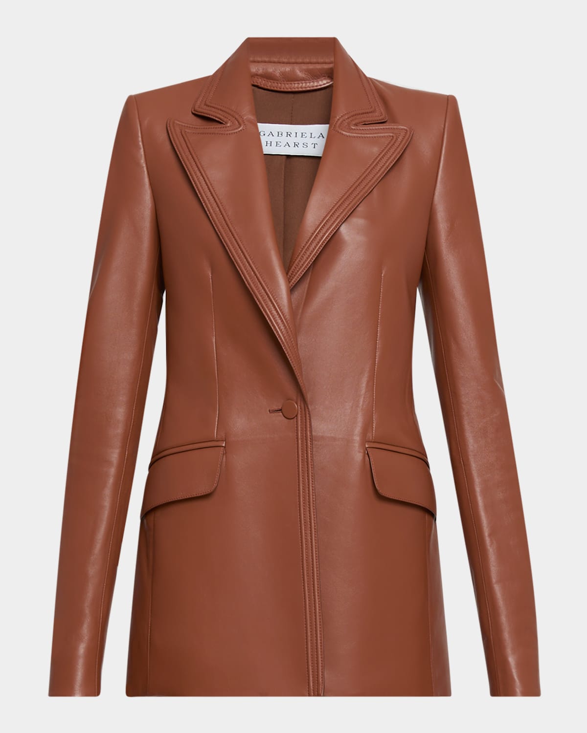 Gabriela Hearst Isara Leather Single-breasted Blazer In Cognac