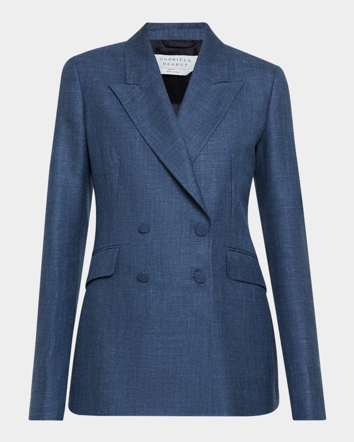 Shop Gabriela Hearst Angela Linen Double-breasted Blazer In Denim
