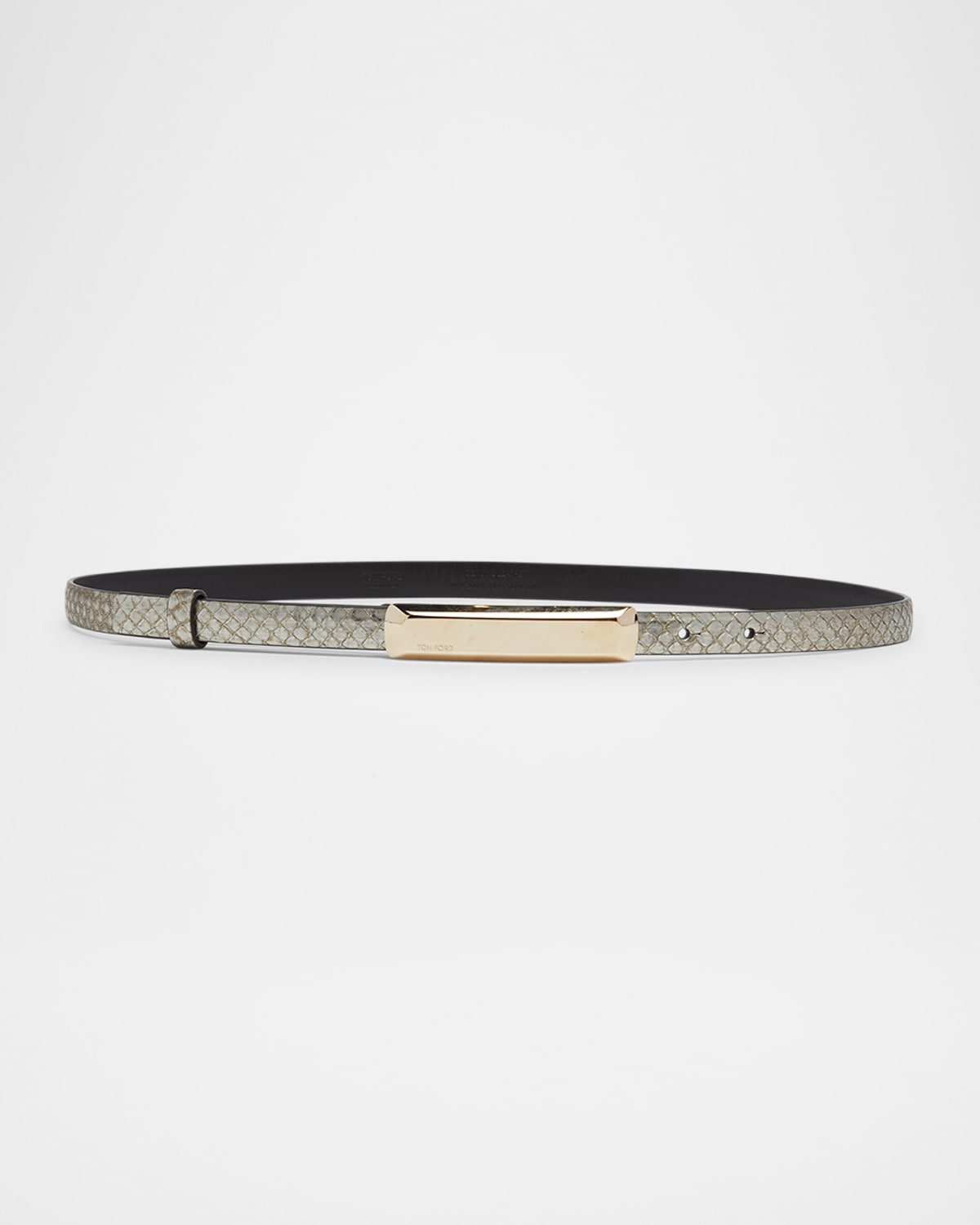 Tom Ford Bar Snake Leather Skinny Belt In Vintage Silver