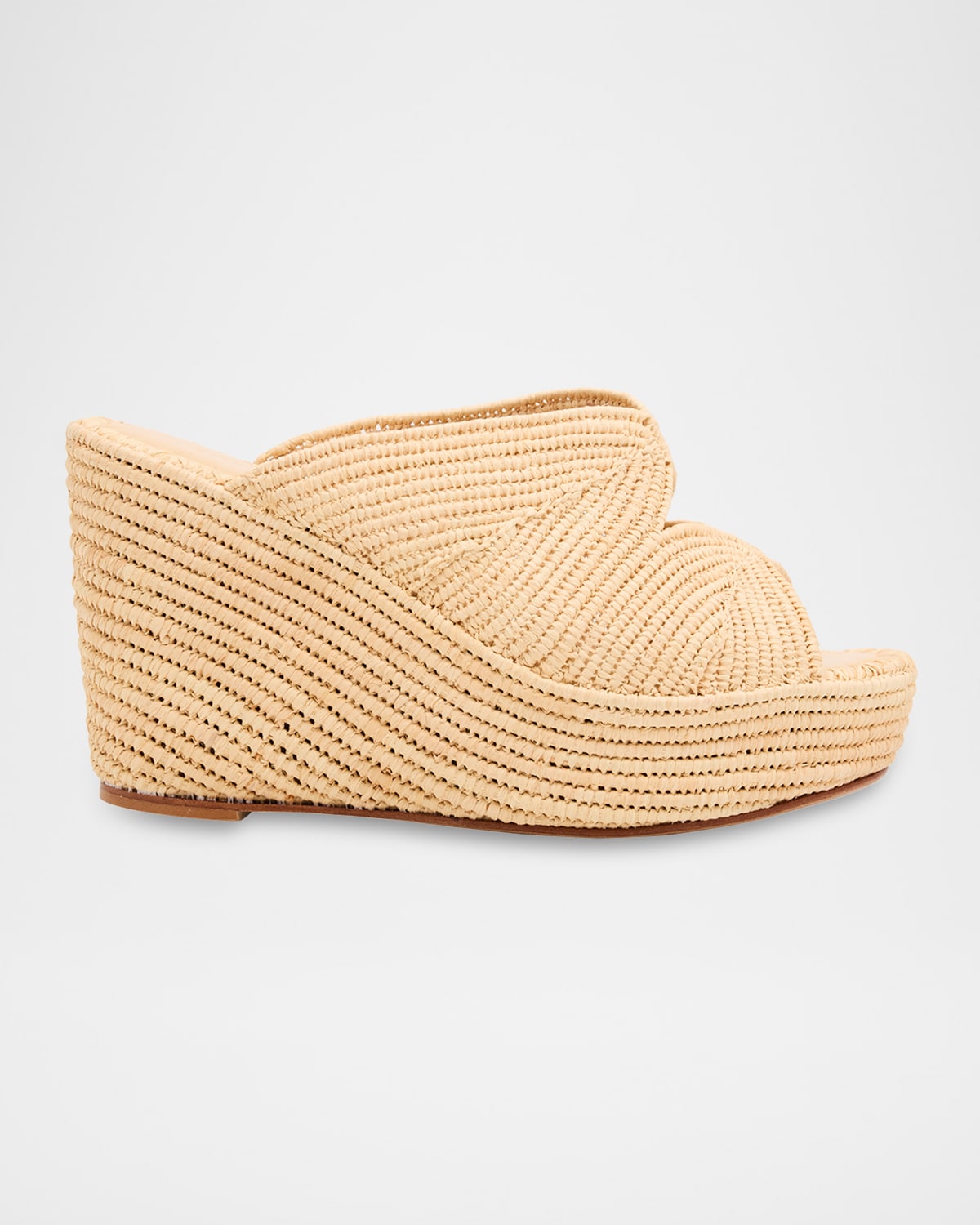 Carrie Forbes Lilou Raffia Platform Wedge Mules In Brown