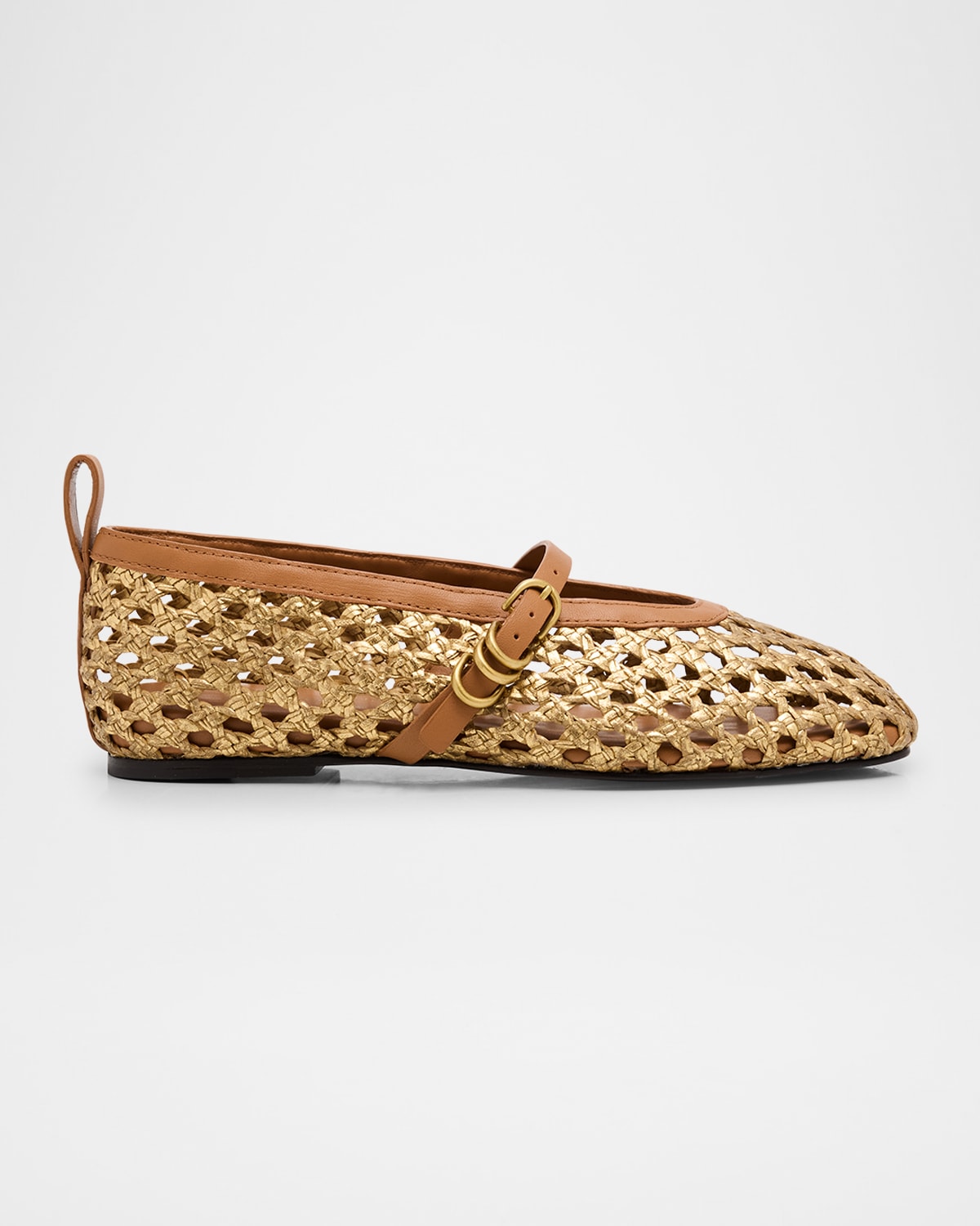 Rag & Bone Beige Spire Woven Faux Leather Mary Jane Ballerina Flats In Gldwvn