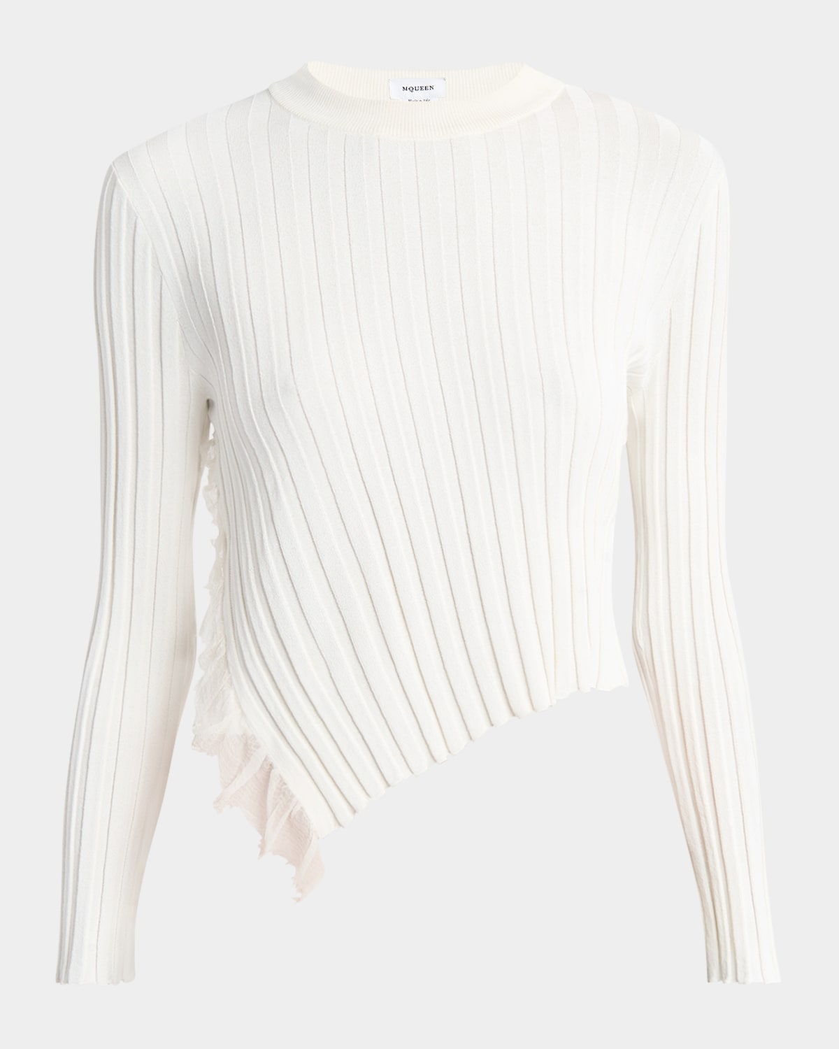 Alexander Mcqueen Mcqueen Asymmetric Ruffle Detail Rib Sweater In Ivory