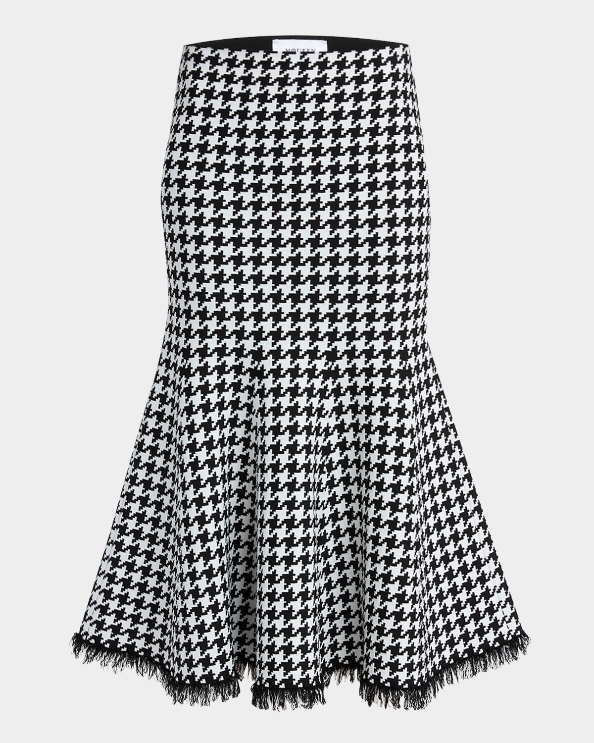 Shop Alexander Mcqueen Houndstooth Fit-&-flare Midi Skirt In Leadivory