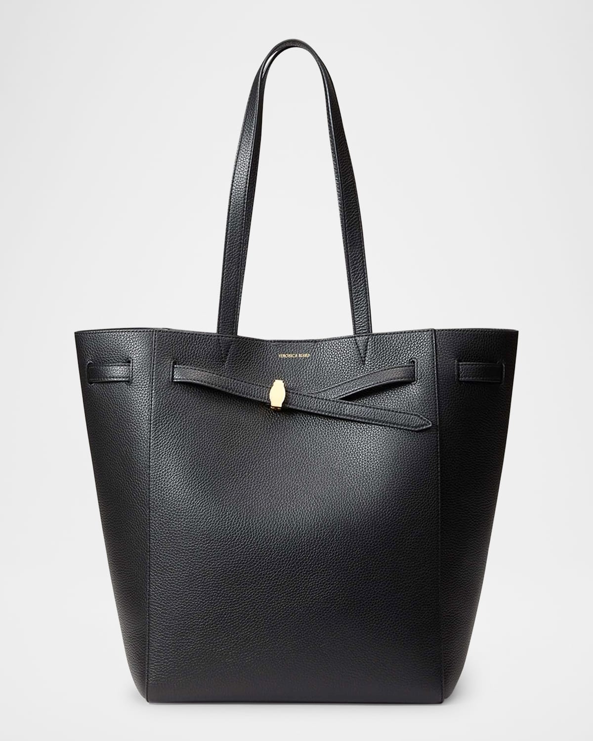 Shop Veronica Beard Dash Belt North-south Leather Tote Bag In Black