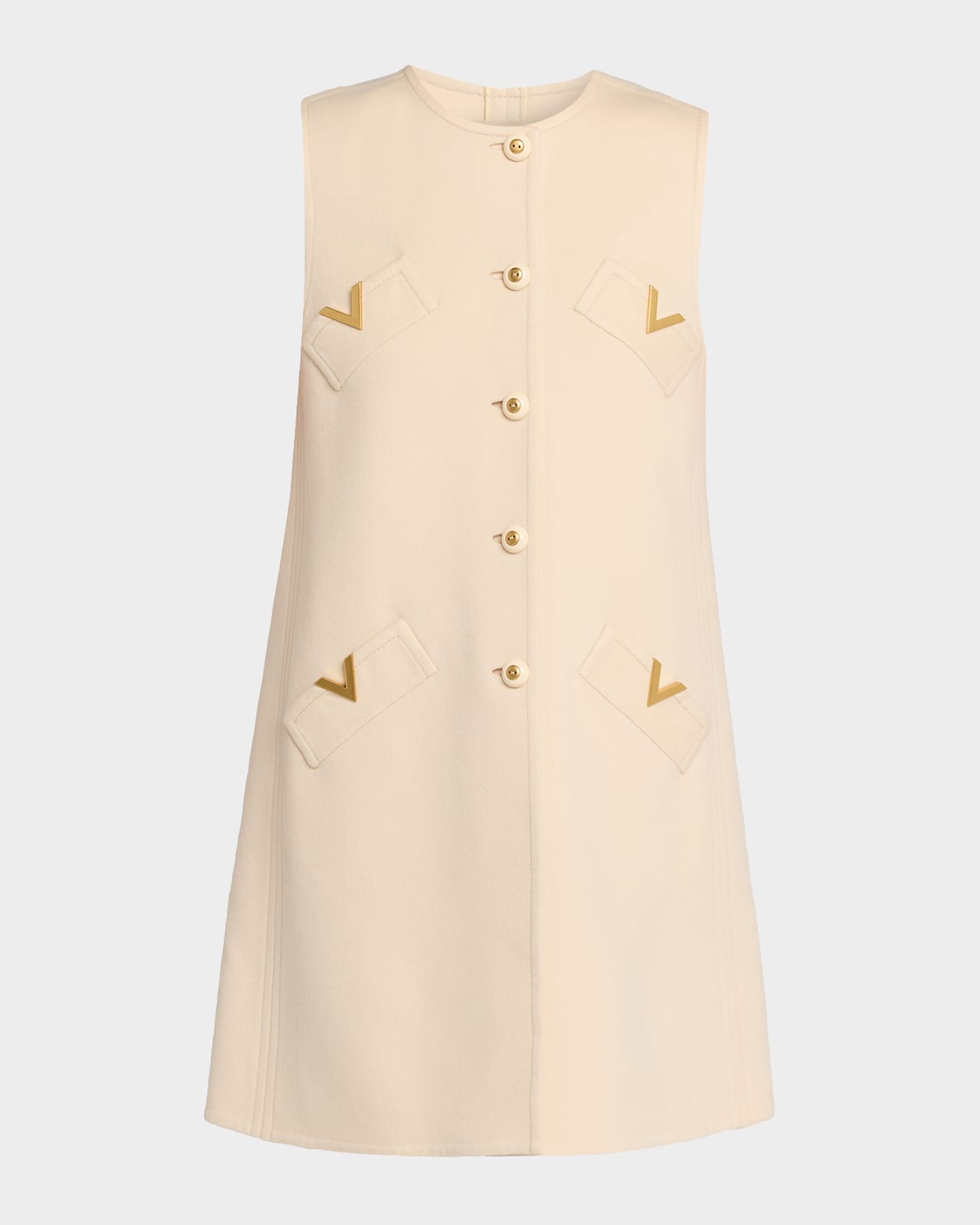 Valentino V-logo Wool-cashmere Button-front Vest Dress In Brown