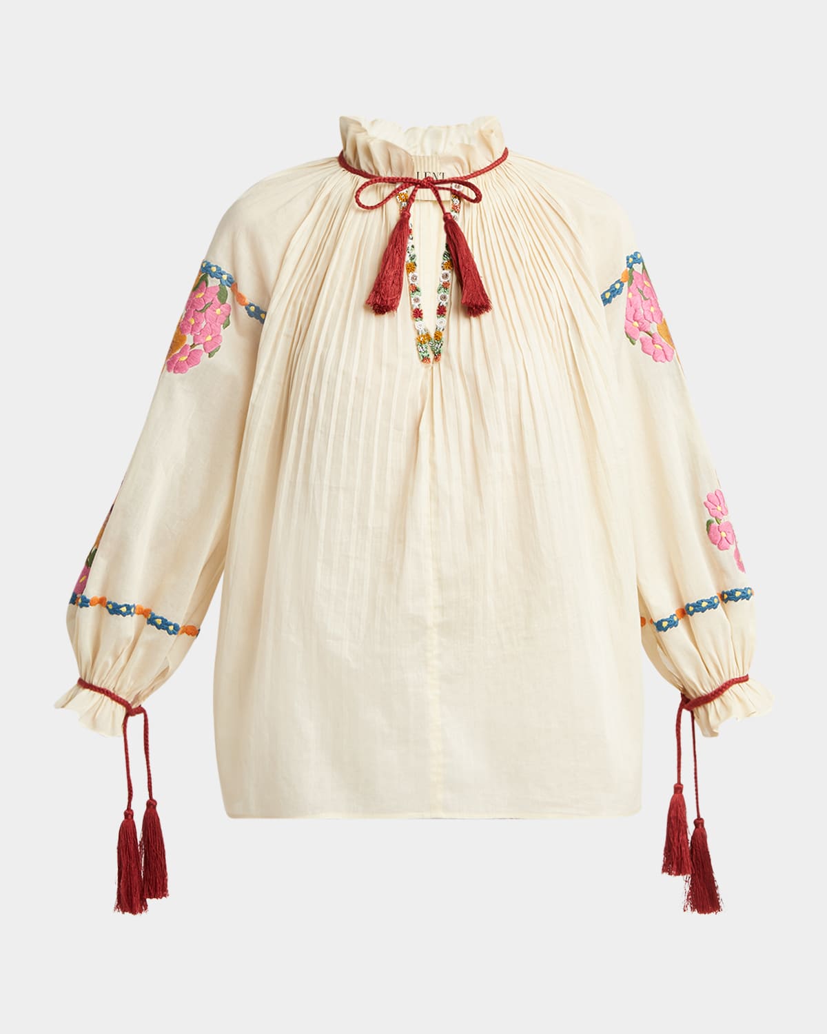 Valentino Floral Embroidered Pintuck Blouse In White