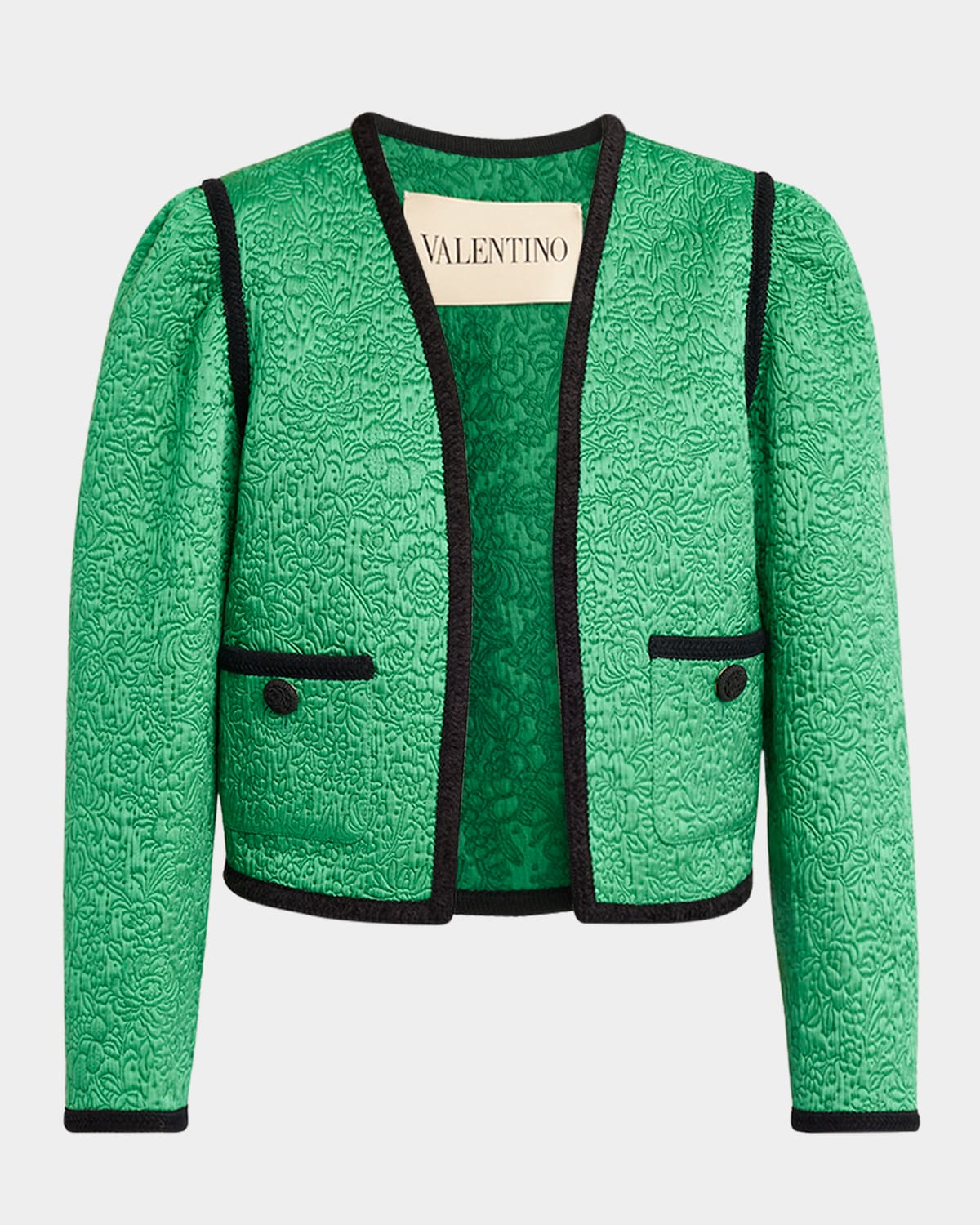 Valentino Womens Pure Green Floral Crop Wool And Silk Jacket