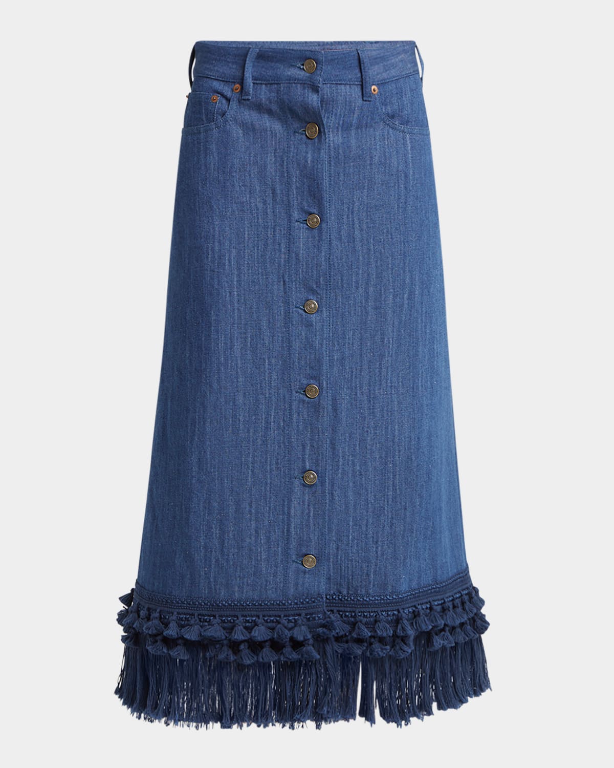 Valentino Tassel Button-fly Denim Skirt