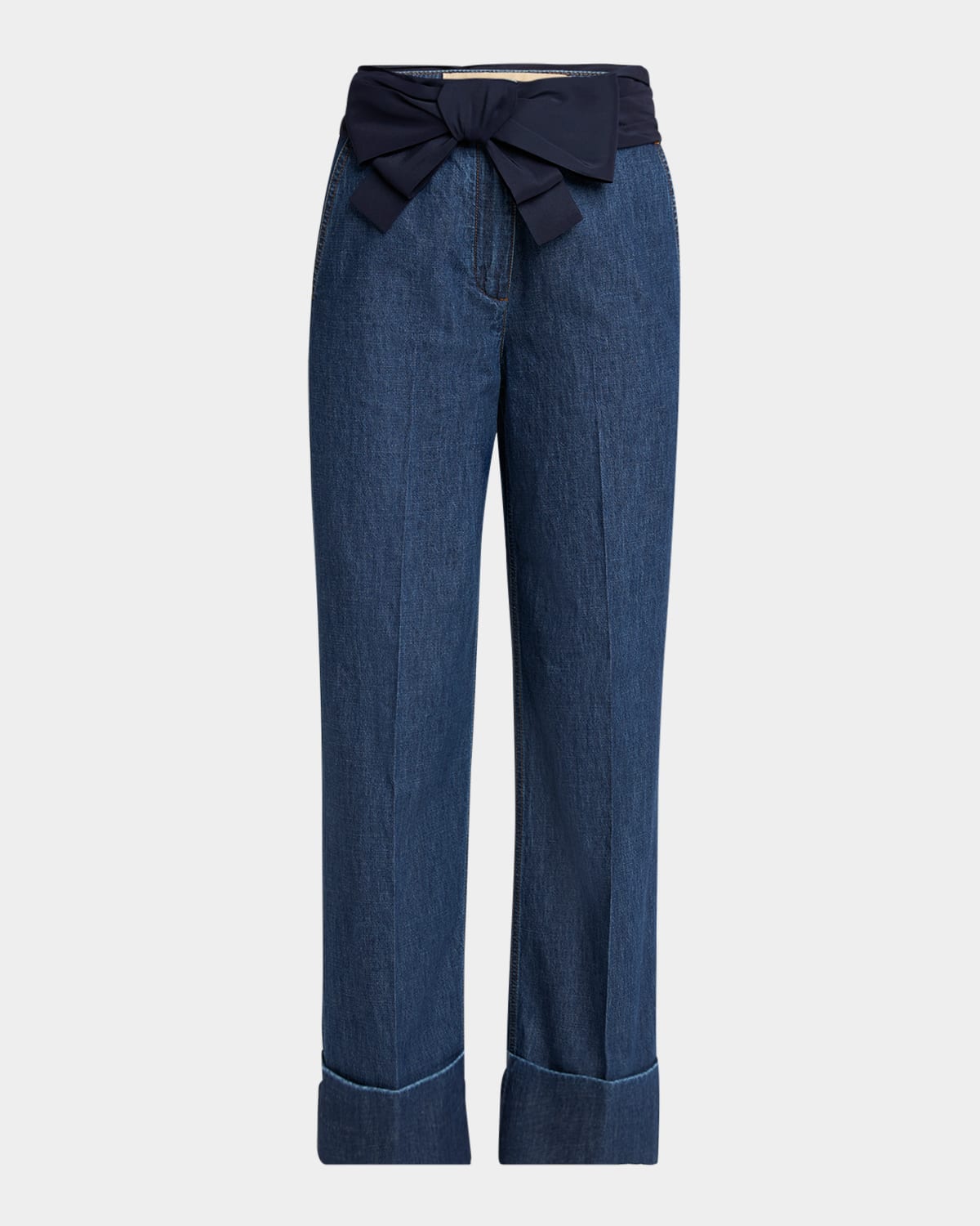 Valentino Womens Medium Blue Denim Bow-embroidered Wide-leg Denim Jeans In Blue