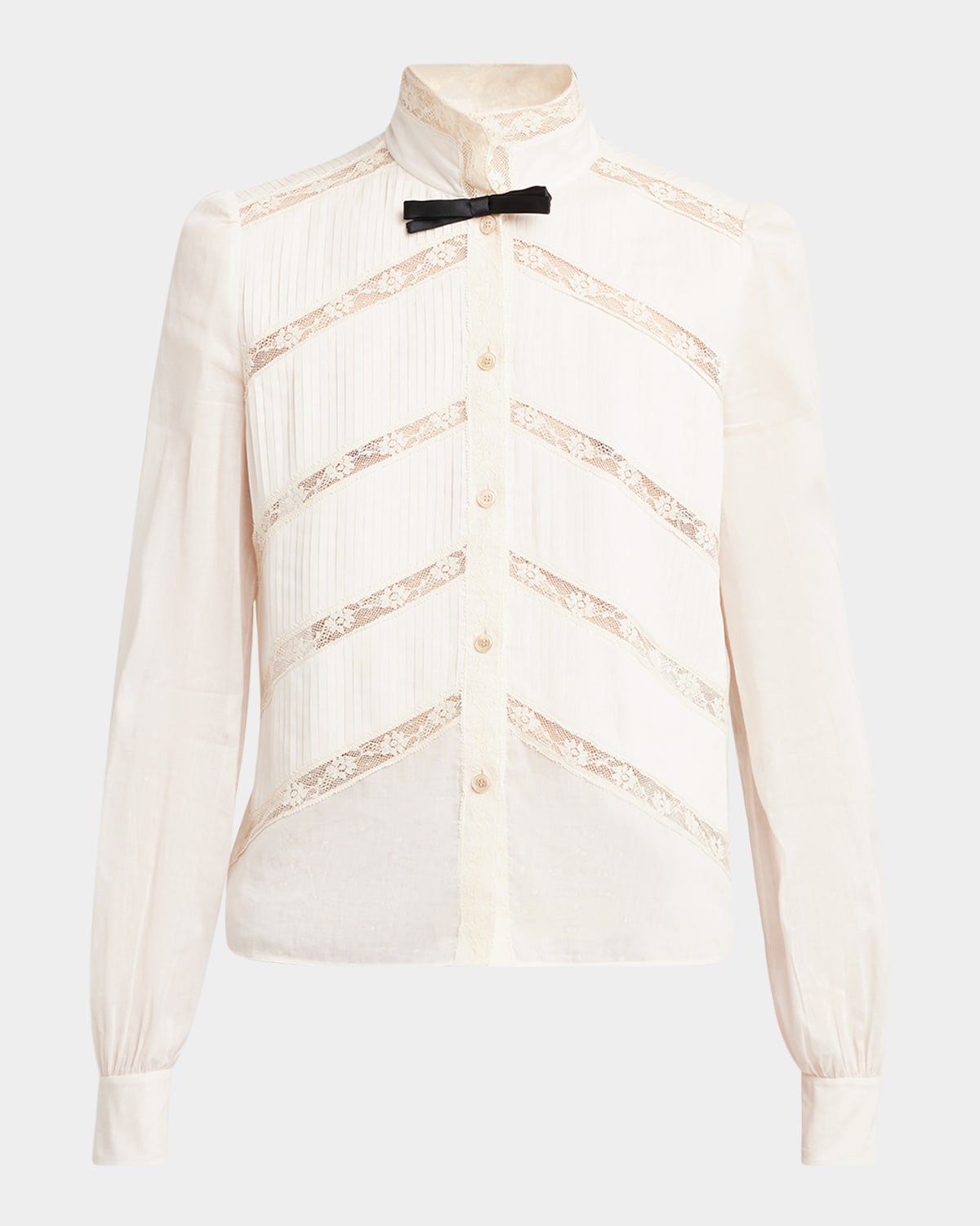 Valentino Lace-inset Pintuck Cotton Blouse In White