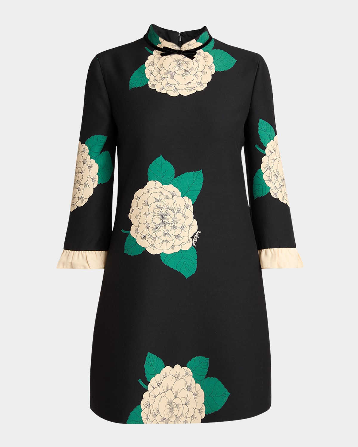 Valentino Apres Lhiver Macro Ortensia Mini Dress With Bow In Black