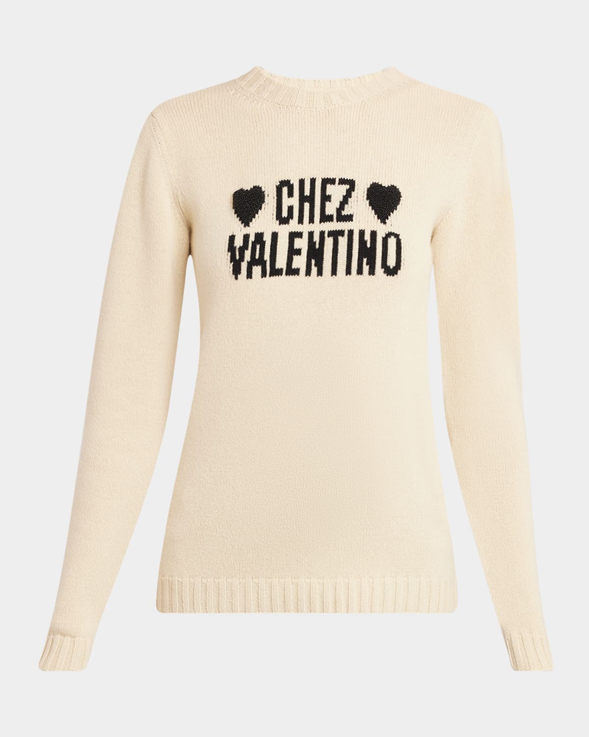 Valentino Chez  Beaded Wool Sweater In Neutral