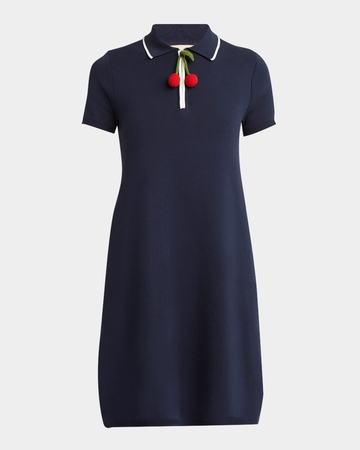 Valentino Crochet Cherry Short-sleeve Polo Mini Dress In Blue