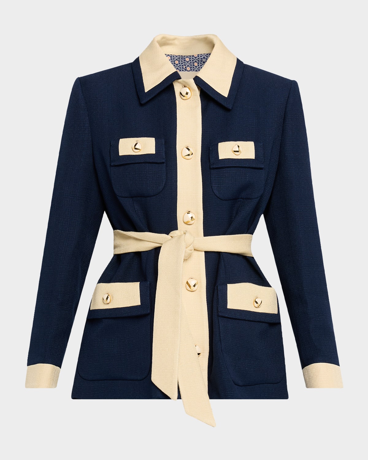 Valentino Bi-color Belted Single-breasted Jacket In Blue