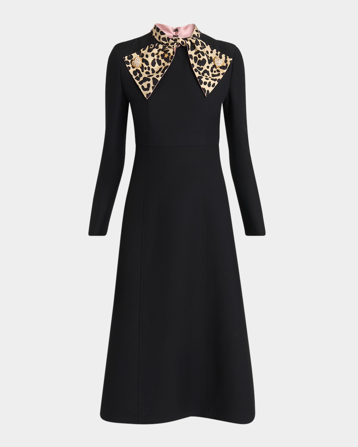 Valentino Womens Nero Animalier Embellished Long-sleeves Wool And Silk Midi Dress In Black