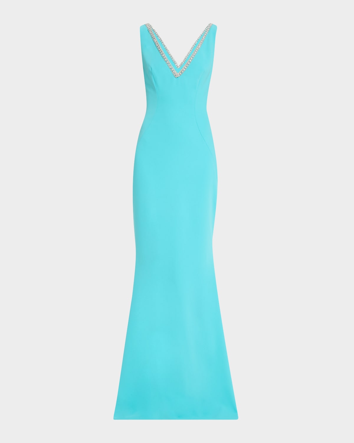 Sleeveless V-Neck Backless Crepe Gown with Beaded Trim