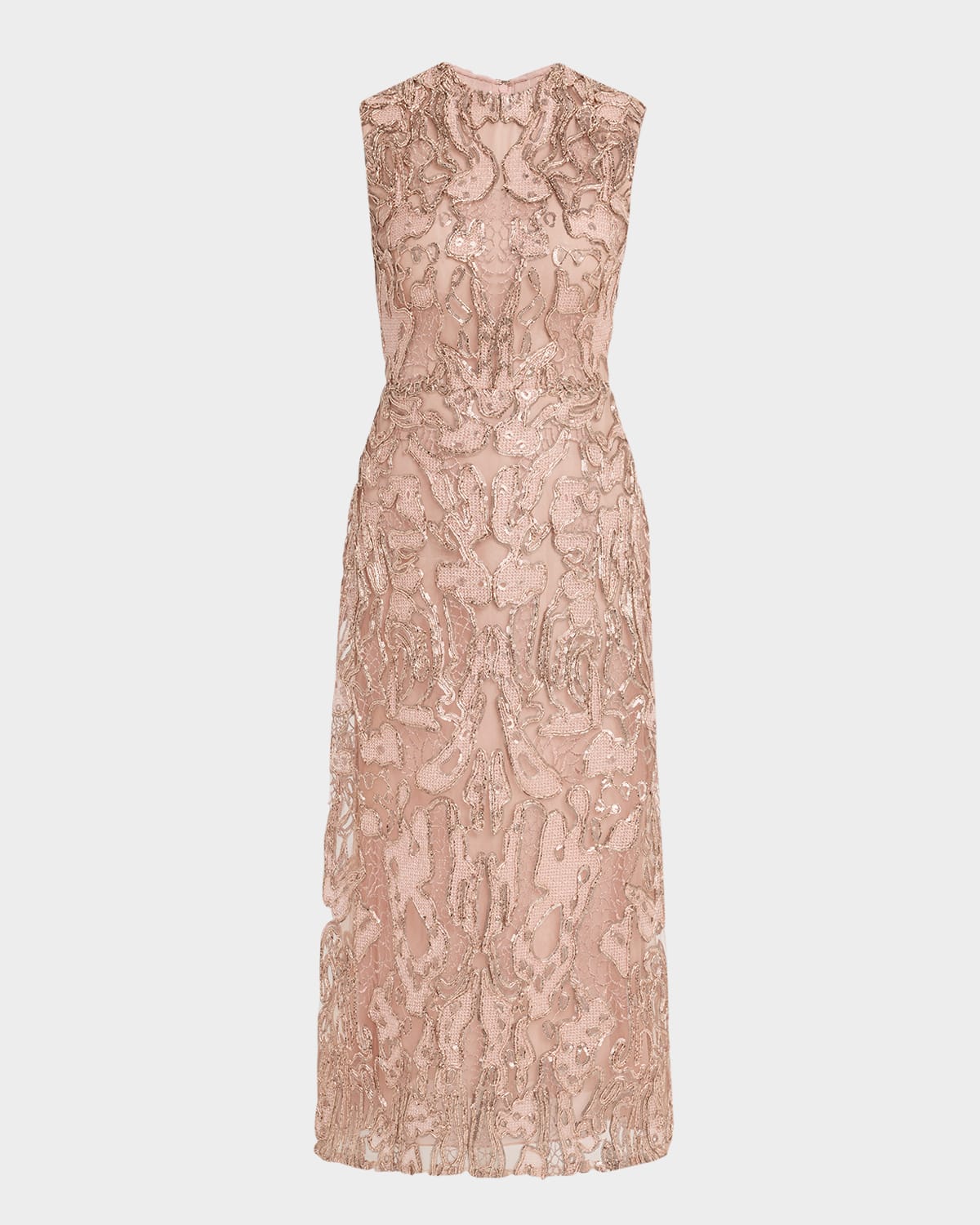 Sequined Metallic Lace Sleeveless Midi Dress