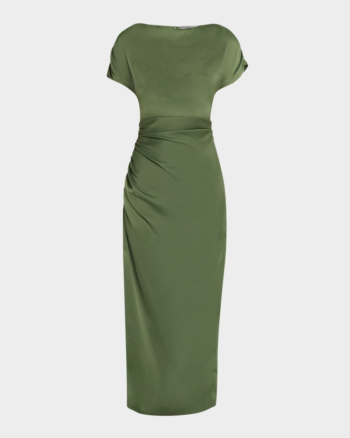 Heather Shirred Short-Sleeve Maxi Dress