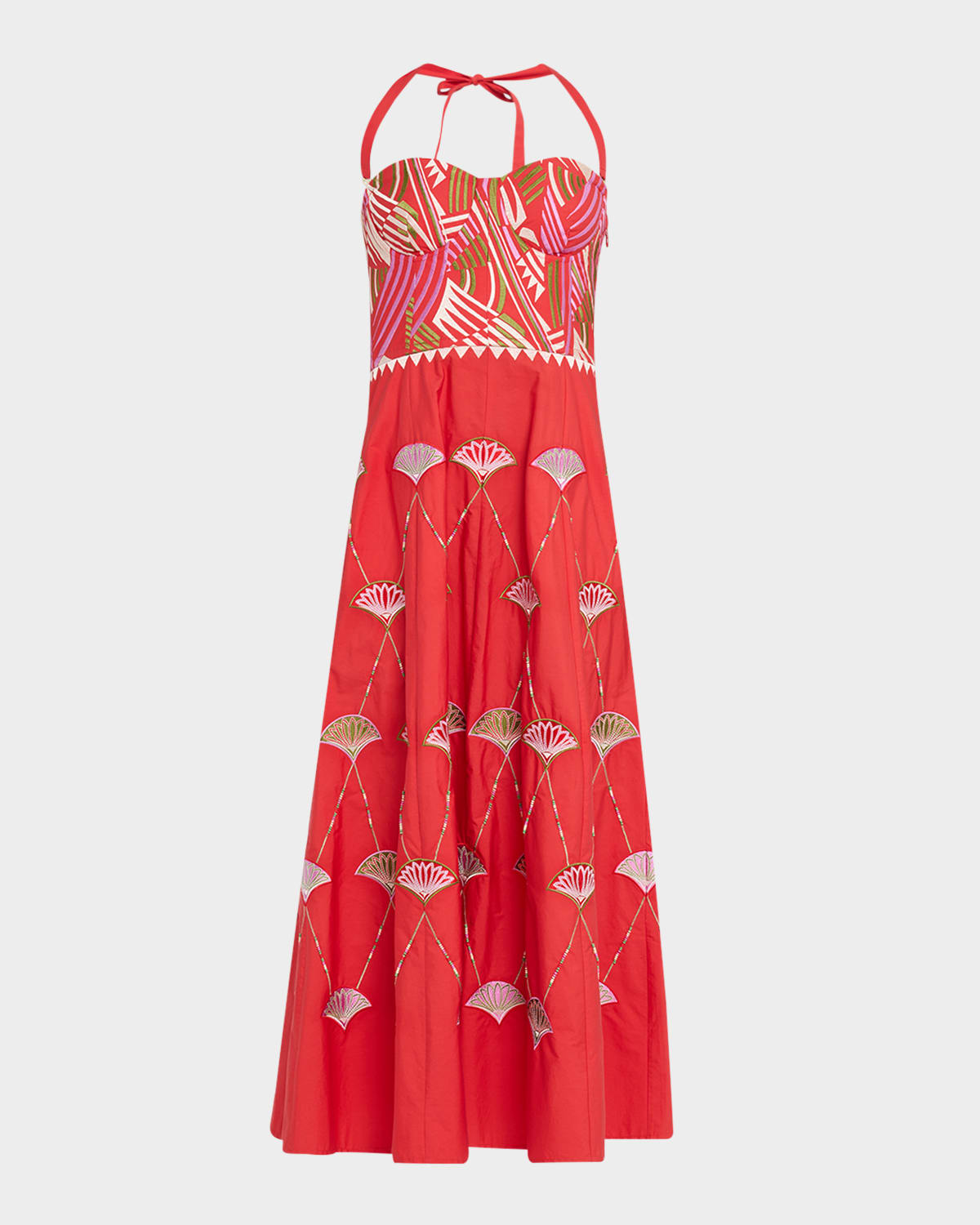 Lotty Embroidered A-Line Halter Midi Dress