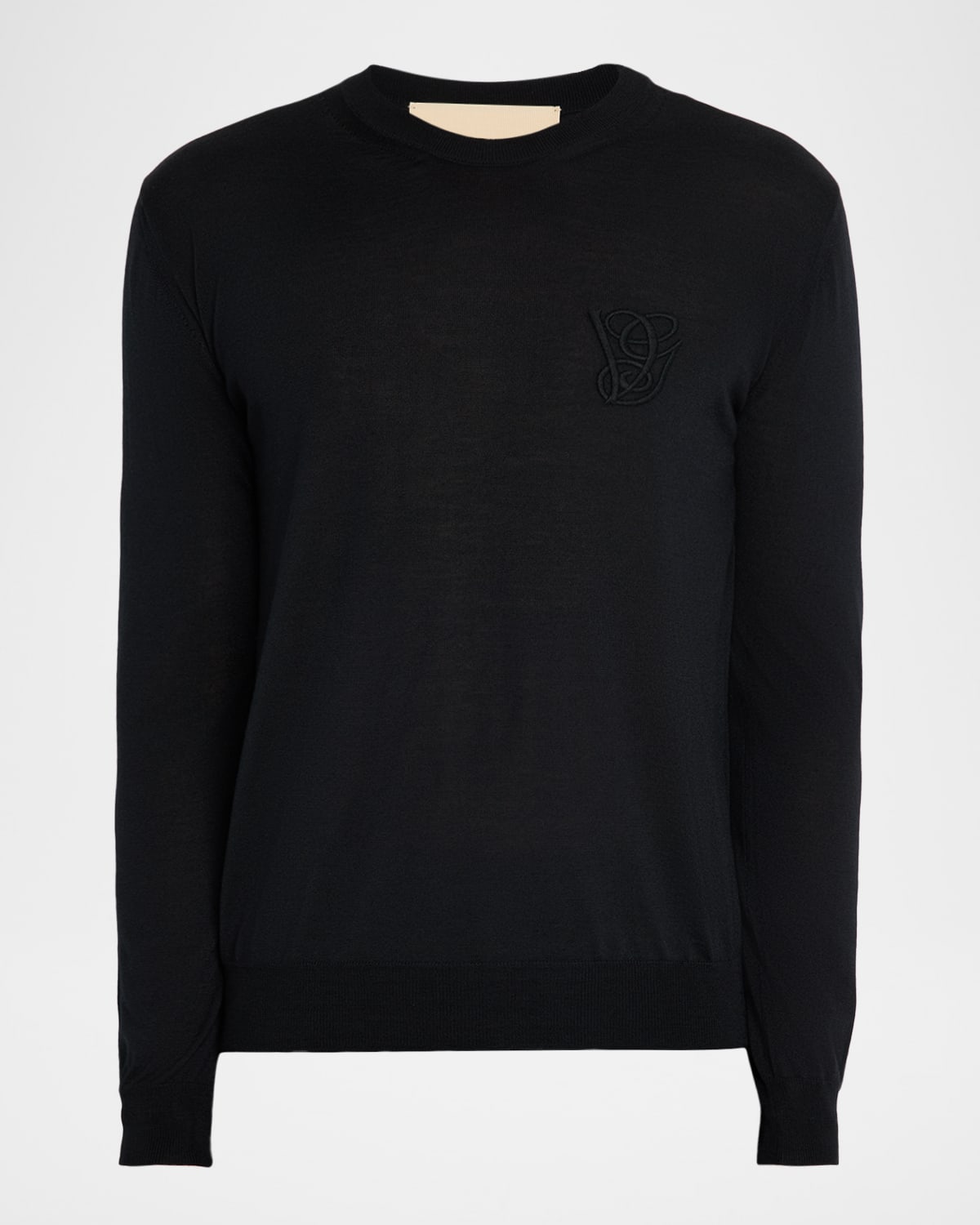 Valentino Men's Wool Embroidered Monogram Crewneck Sweater In Black