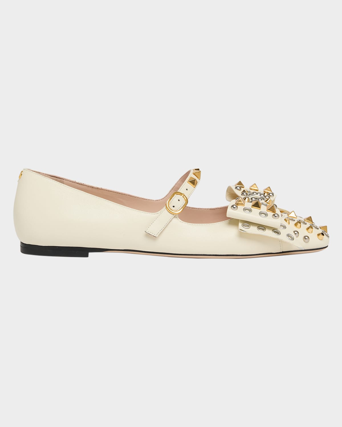 Valentino Garavani Bowow Studded Bow Leather Ballerina Flats In White