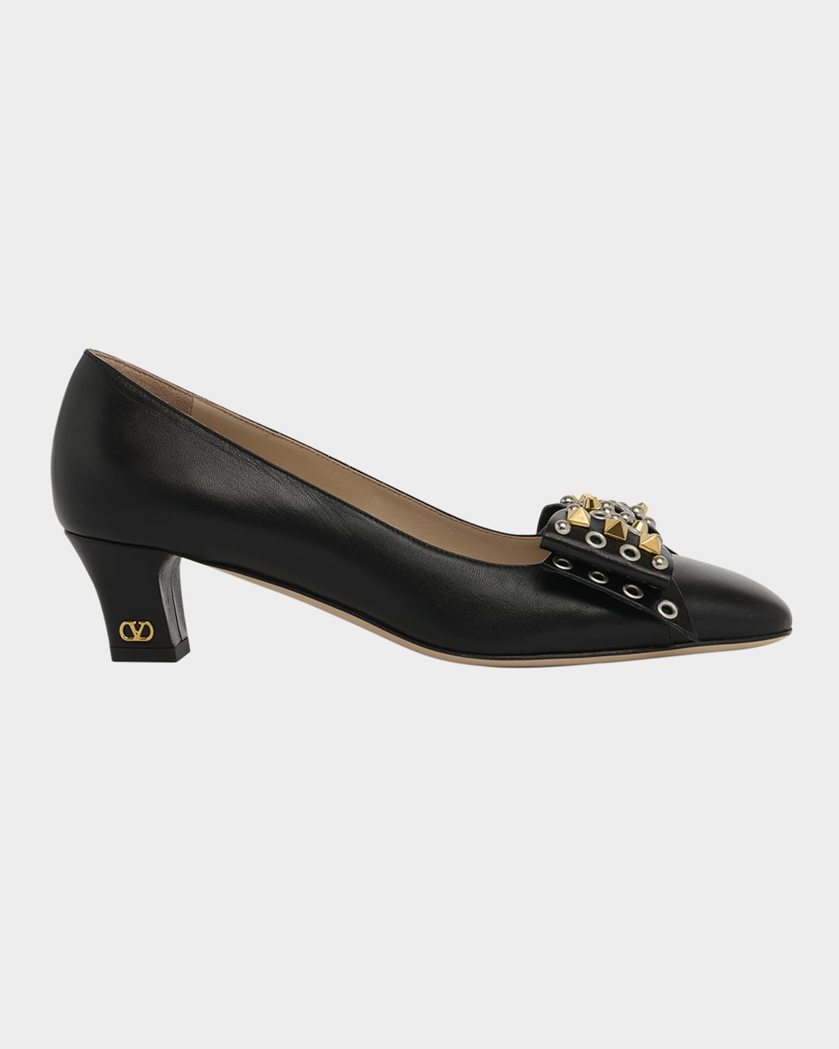 Valentino Garavani Bowow Studded Bow Leather Pumps In Black