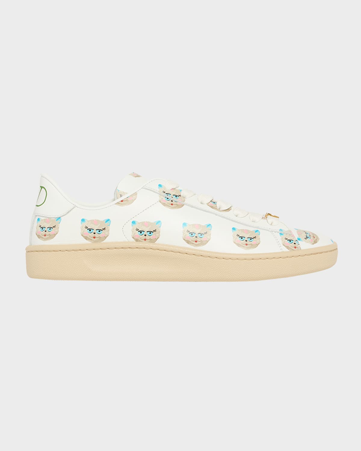 Valentino Royco Vlogo Cat-print Leather Sneakers In White