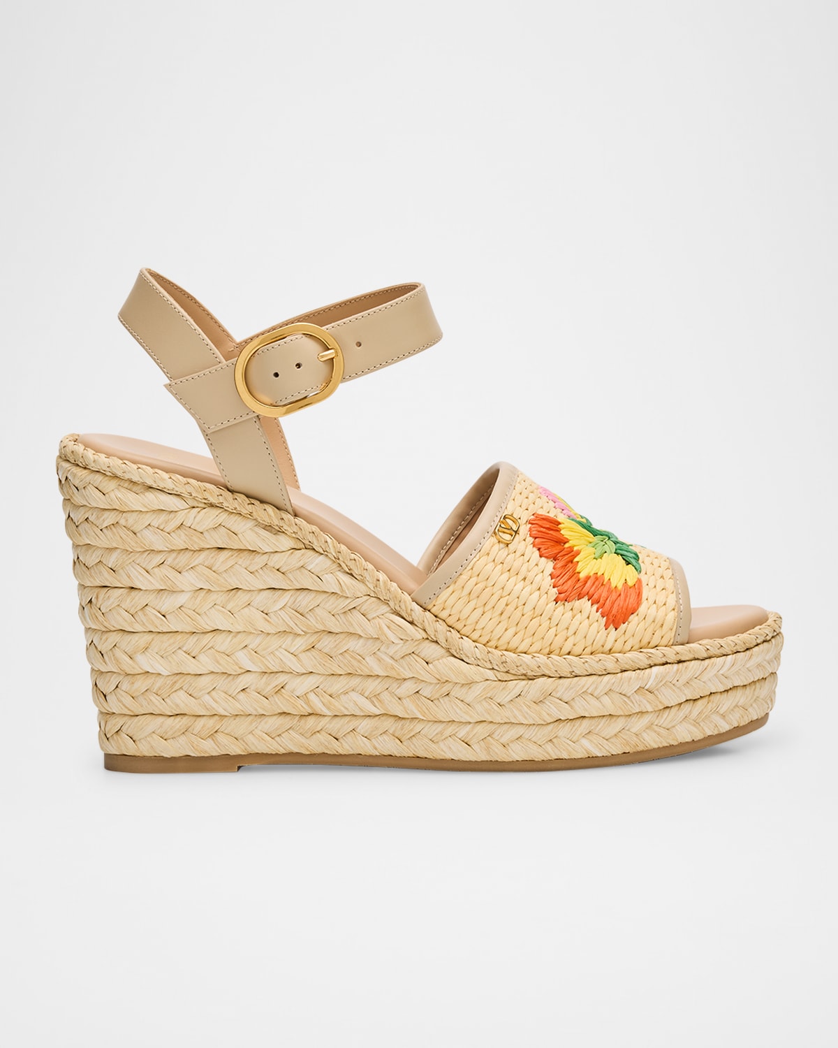 Valentino Bribri Raffia Flower Wedge Espadrille Sandals In Neutral