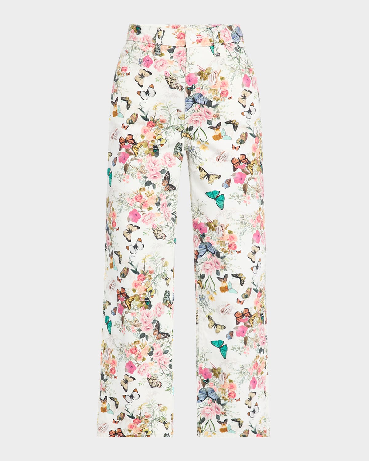 L Agence June Exclusive Print Crop Stovepipe Jeans In Wht Charonda Butterfly