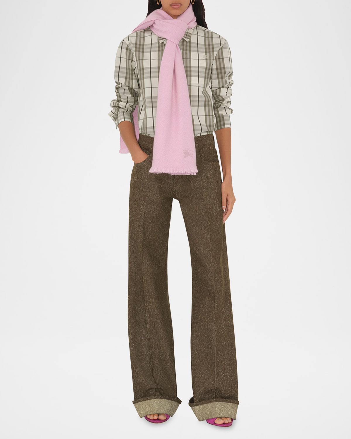 Burberry Cashmere Ekd Embroidered Scarf In Dawn
