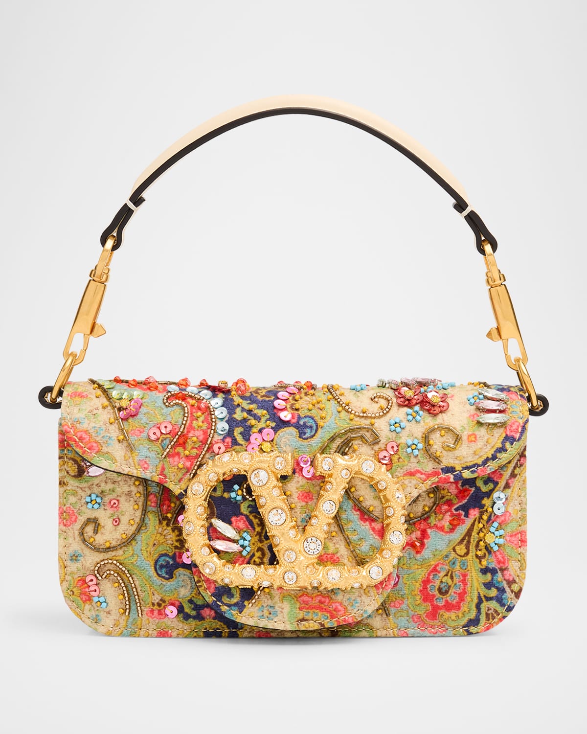 Valentino Loco Small Vlogo Paisley Embellished Shoulder Bag In Multi
