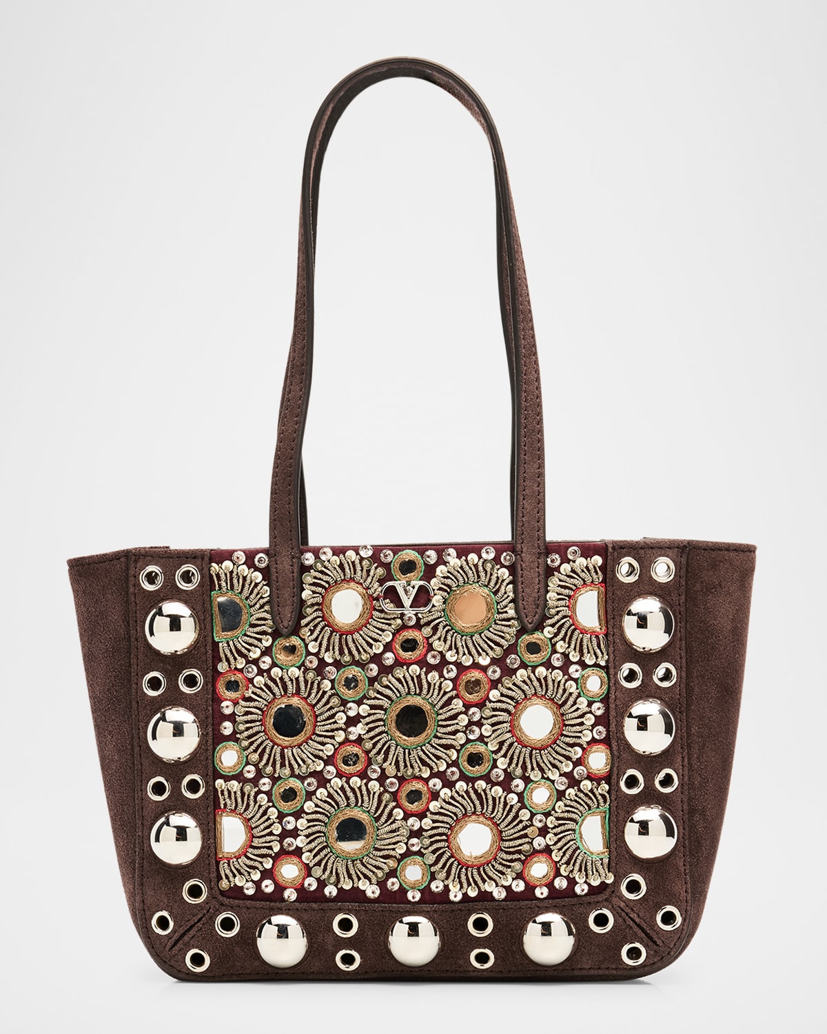 Valentino Garavani Nellcote Mirror-embellished Suede Mini Tote Bag