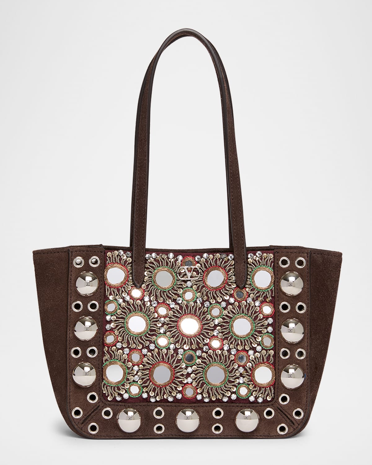 Valentino Garavani Nellcote Mirror-Embellished Suede Mini Tote Bag