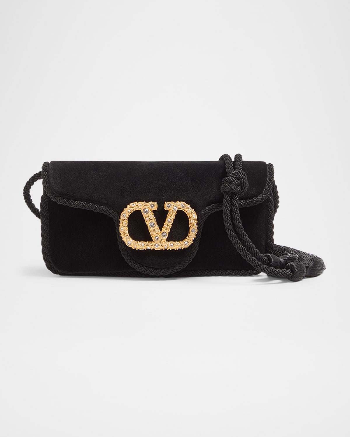 Valentino Garavani Loco Vlogo Velvet Clutch Bag In Black