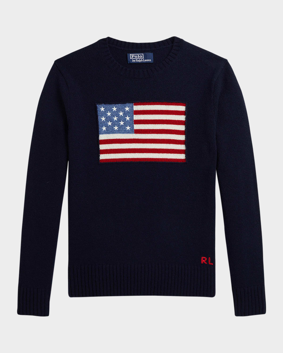 Ralph Lauren Boy's American Flag Cashmere Sweater In Refined Navy