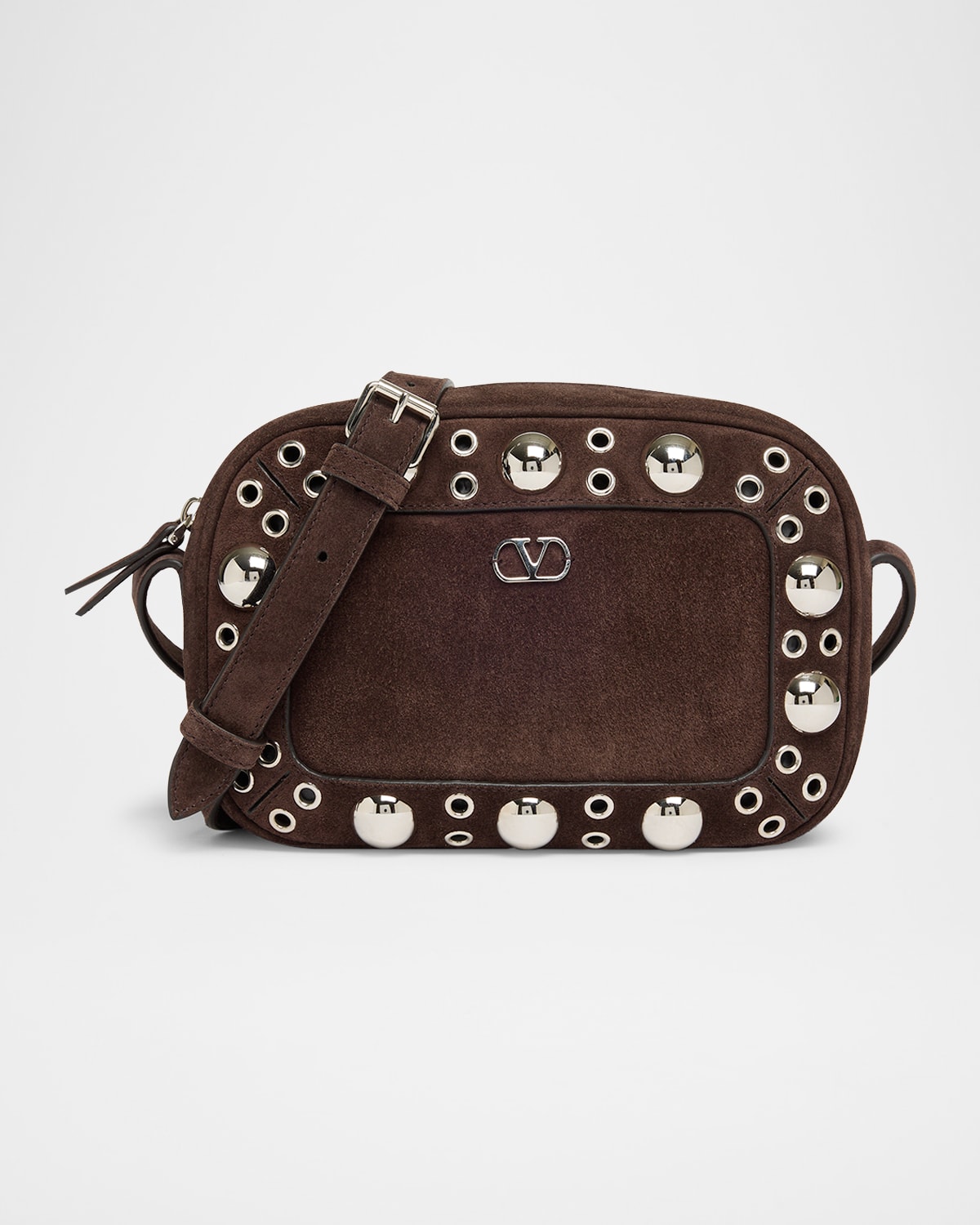 Shop Valentino Nellcote Studded Suede Camera Crossbody Bag
